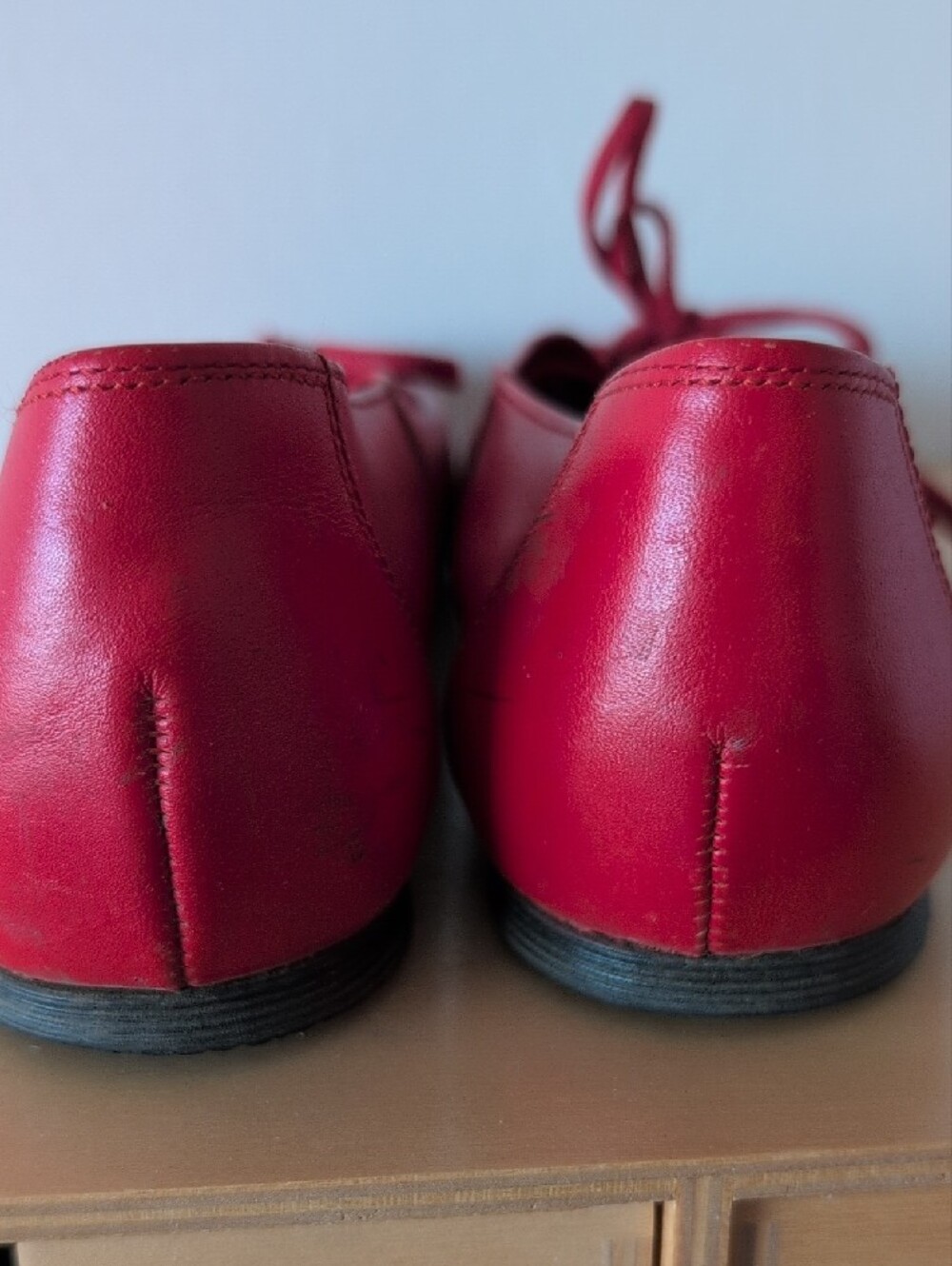 Women’s Red Leather Lace-Up Flats - Picture 3 of 13